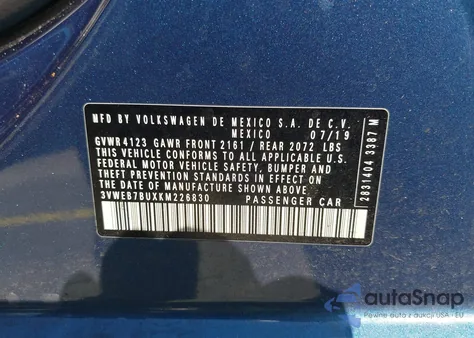 2019 Volkswagen Jetta Sel z USA, uszkodzony, nr VIN 3VWEB7BUXKM226830